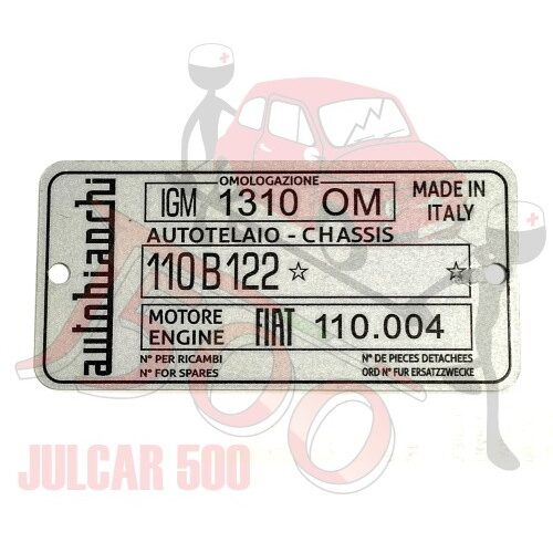 Targhetta identificativa in alluminio Autobianchi Bianchina Cabrio