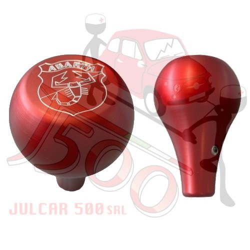 Pomello leva marce in metallo colore rosso con logo Fiat 500