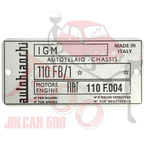 Targhetta identificativa in alluminio Autobianchi Bianchina Berlina Special