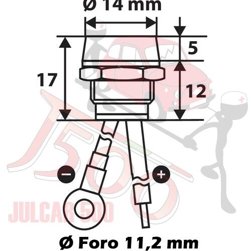Spia rossa a Led in ottone cromato 15A Fiat 500-126-600-Panda